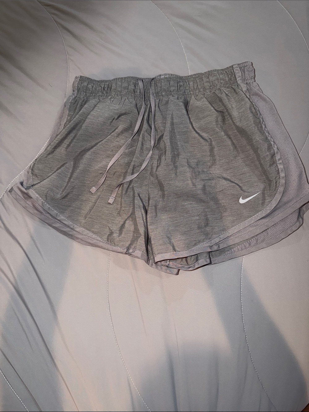 Nike Women's Light Gray Running Shorts with Drawstring